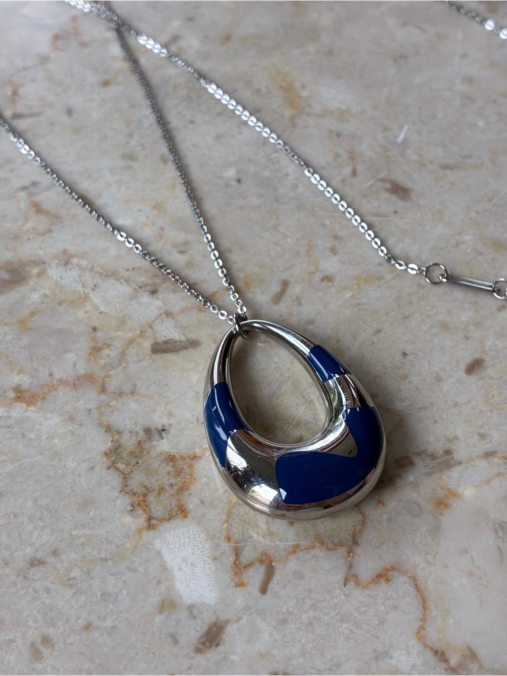 Calvin Klein Tear Drop Pendant Necklace, Blue / Silver